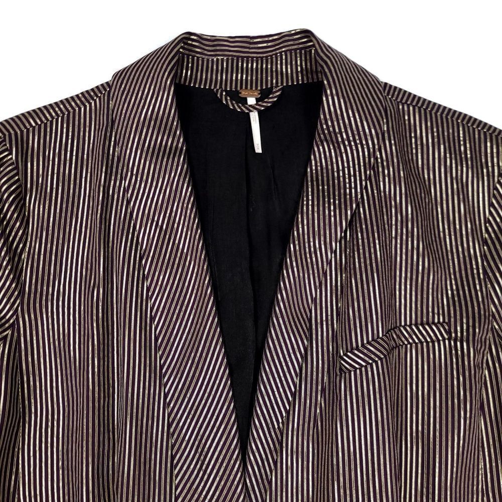 FREE PEOPLE Sunset Blazer Oversized Menswear Suit Jacket Metallic Stripe Medium - Picture 3 of 11